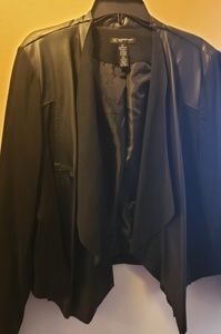 INC Draped Front Black Faux-Leather Jacket